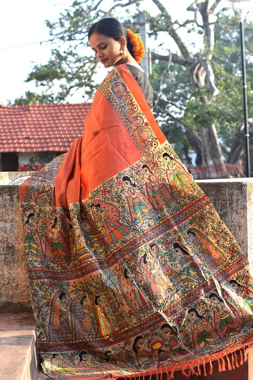 Madhubani Paints Saat Pheere Madhubani Handpainted Saree