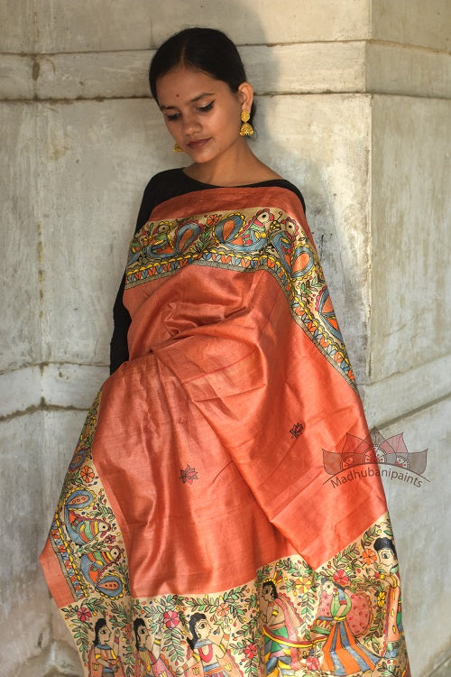 Madhubani Paints Saat Pheere Madhubani Handpainted Saree Online