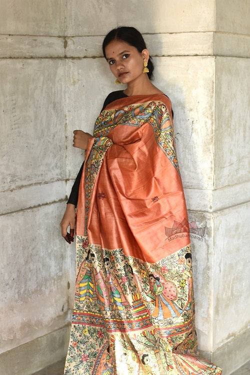 Madhubani Paints Saat Pheere Madhubani Handpainted Saree Online