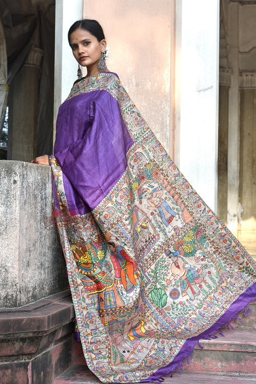 Madhubani Paints Gaon Ghaar Madhubani Handpainted Saree
