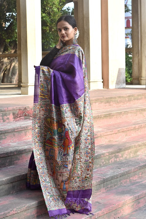 Madhubani Paints Gaon Ghaar Madhubani Handpainted Saree