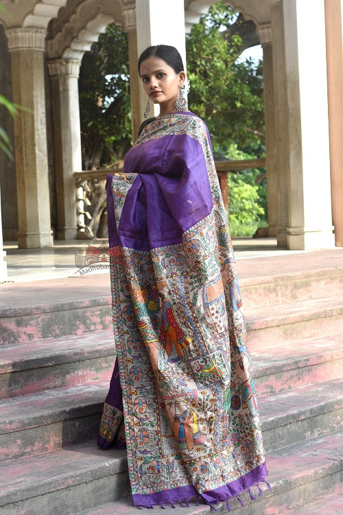 Madhubani Paints Gaon Ghaar Madhubani Handpainted Saree