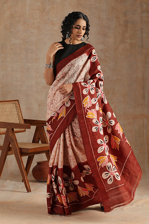 GC 'Iris' Handwoven Hand Batik Mulberry Pure Silk Saree Online