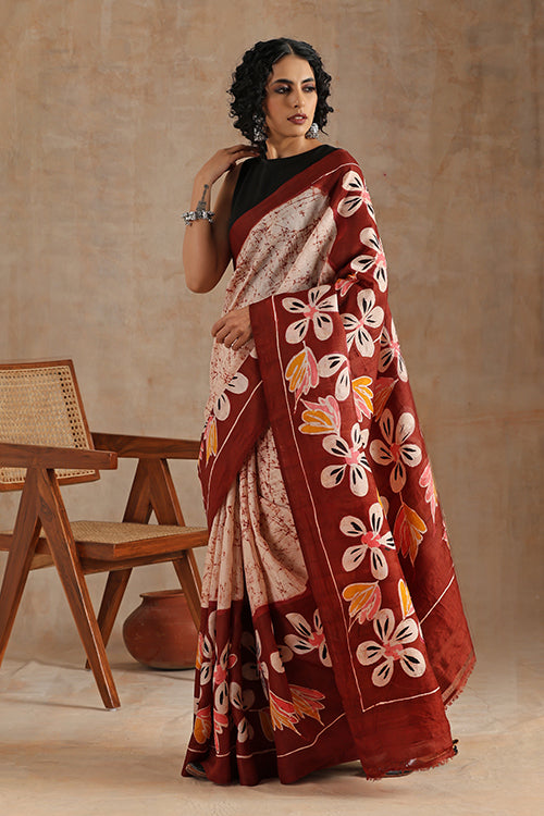 GC 'Iris' Handwoven Hand Batik Mulberry Pure Silk Saree Online