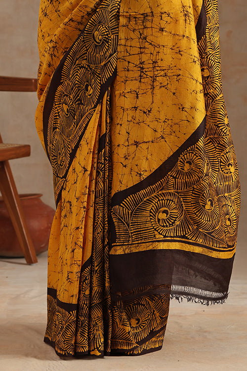 GC 'Spiral' Handwoven Hand Batik Pure Silk With Silkmark Saree