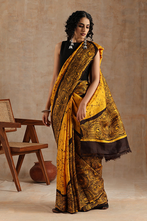 GC 'Spiral' Handwoven Hand Batik Pure Silk With Silkmark Saree