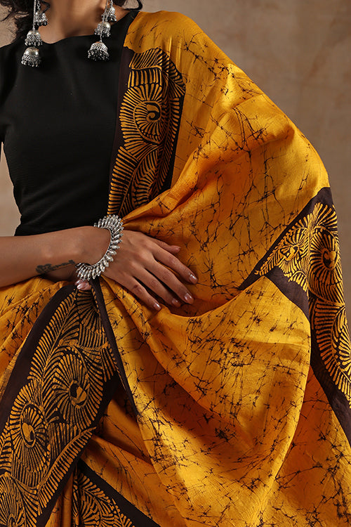 GC 'Spiral' Handwoven Hand Batik Pure Silk With Silkmark Saree