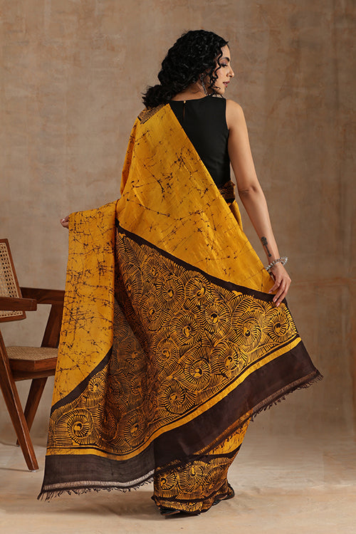 GC 'Spiral' Handwoven Hand Batik Pure Silk With Silkmark Saree