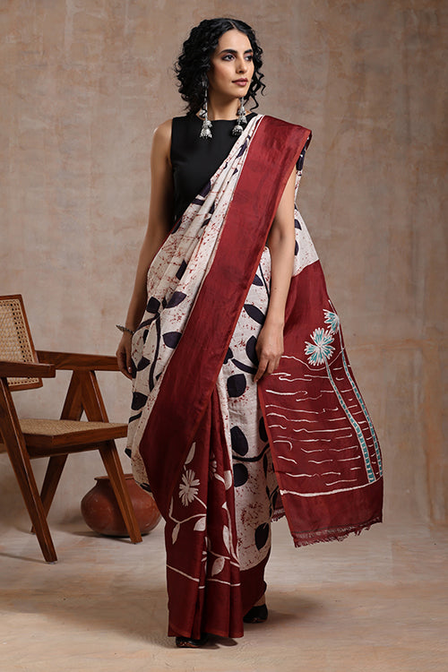 GC 'Village' Handwoven Hand Batik Pure Silk With Silkmark Saree