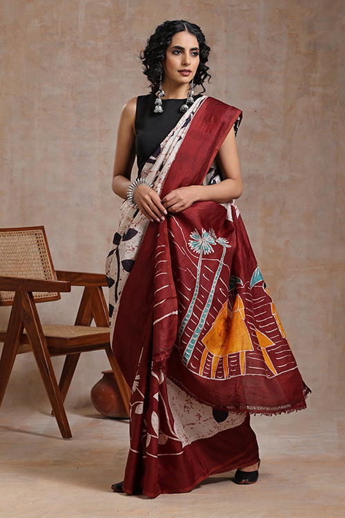 GC 'Village' Handwoven Hand Batik Pure Silk With Silkmark Saree