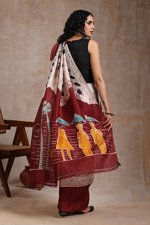 GC 'Village' Handwoven Hand Batik Pure Silk With Silkmark Saree