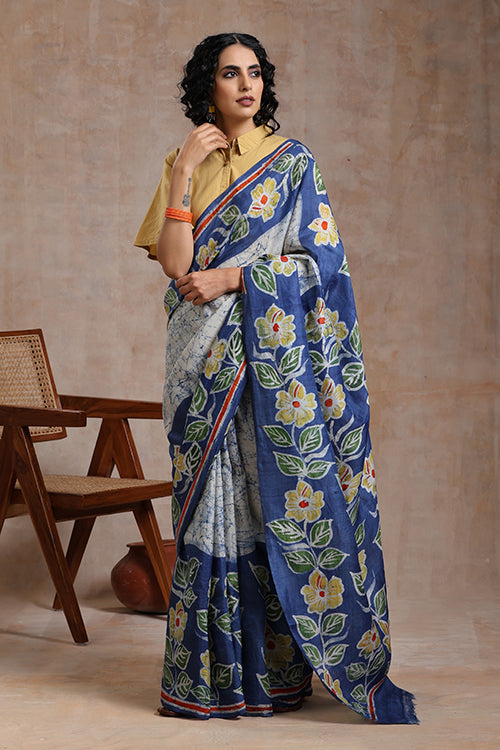 GC 'Sunflower' Handwoven Hand Batik Mulberry Pure Silk Saree Online