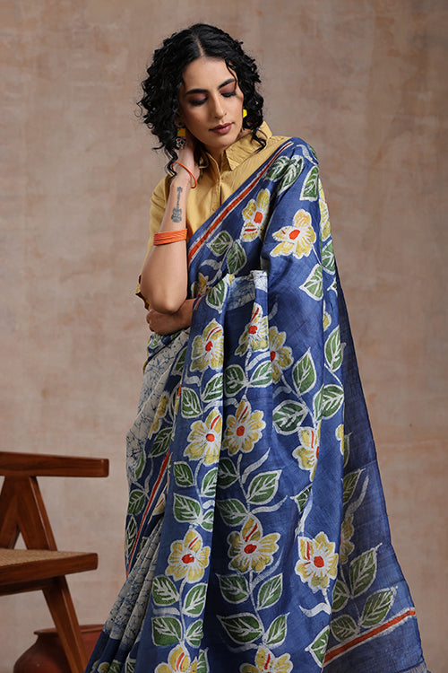 GC 'Sunflower' Handwoven Hand Batik Pure Silk With Silkmark Saree