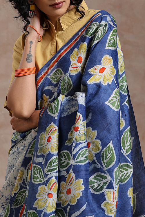 GC 'Sunflower' Handwoven Hand Batik Pure Silk With Silkmark Saree