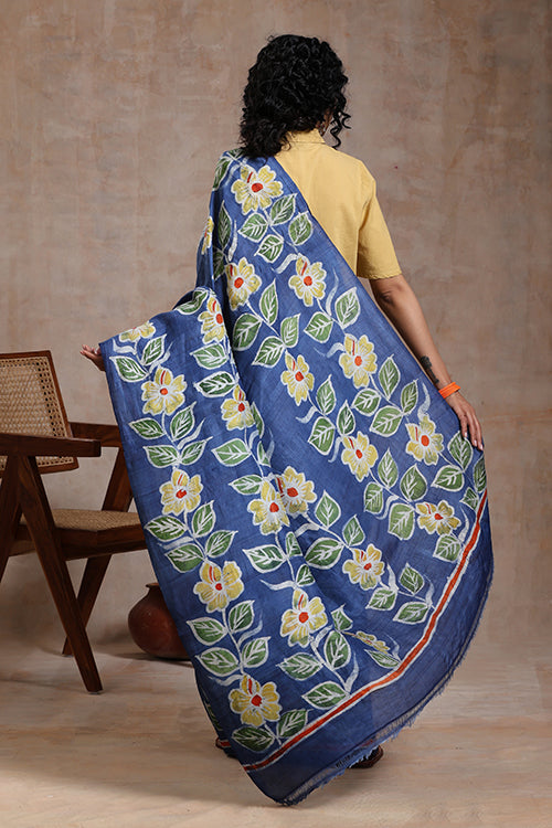 GC 'Sunflower' Handwoven Hand Batik Pure Silk With Silkmark Saree