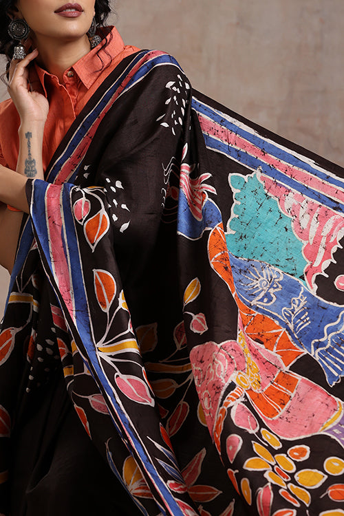 GC 'Mermaid' Handwoven Hand Batik Pure Silk With Silkmark Saree