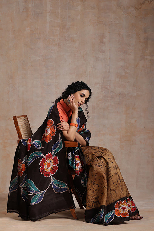 GC 'Lily' Handwoven Hand Batik Pure Silk With Silkmark Saree