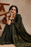 Chanderi Ajrakh Printed Green Saree | Jabbar Khatri