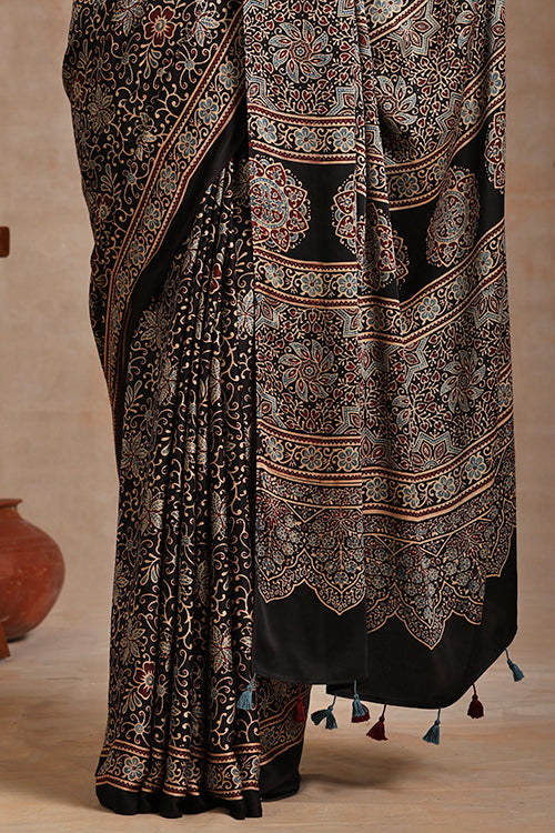 Jahangir Khatri - Black Ajrakh Modal Saree