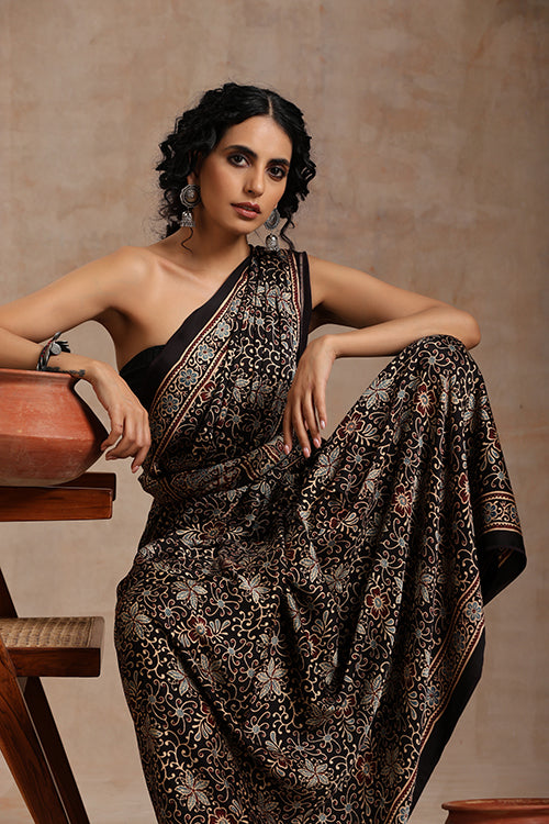 Jahangir Khatri - Black Ajrakh Modal Saree