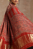 Tenaaro Ajrakh Hand Block Printed   Modal Tissue Pallu Saree (Red-3)