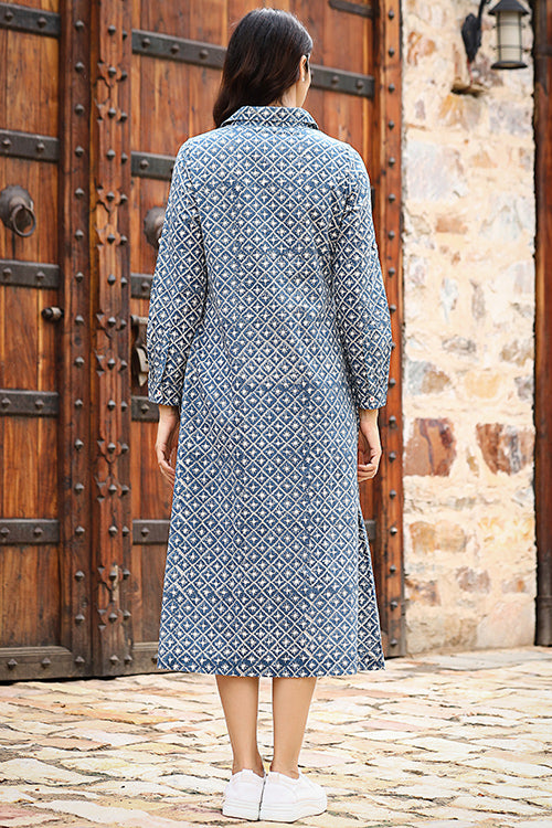 Dharan "Blue Vibes Jaal Tunic" Blue Block Printed Top