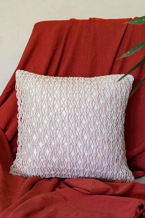 108Knots Criss Cross Dense Hand-Knotted Cushion Cover (Single Pc)-Ivory White