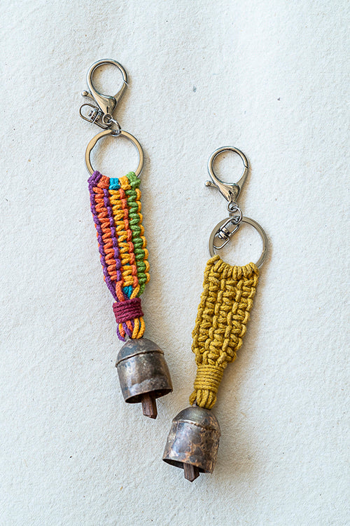 108Knots Aria Striped Keyrings Rainbow & Mustard Yellow-(Set Of 2)