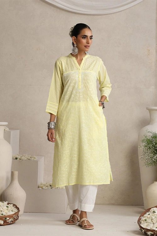 Shwet Women Yellow Chikankari Kurta