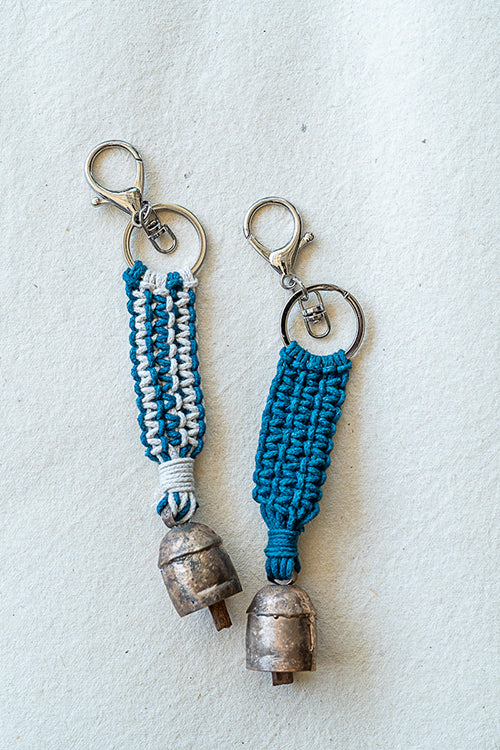 108Knots Aria Striped Keyrings Indigo Blue-(Set Of 2)