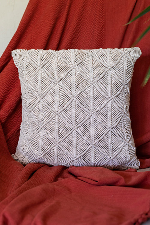 108Knots Cross Knot Hand-Knotted Cushion Cover (Single Pc)-Ivory White
