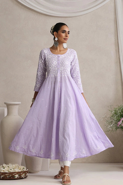 Shwet Women Purple Hand Embroidered Chikankari Shrug