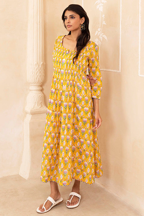 Shuddhi Yellow Pleated Dress