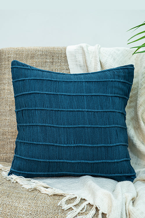 108Knots Meander Hand-Knotted Cushion Cover (Single Pc)-Indigo Blue