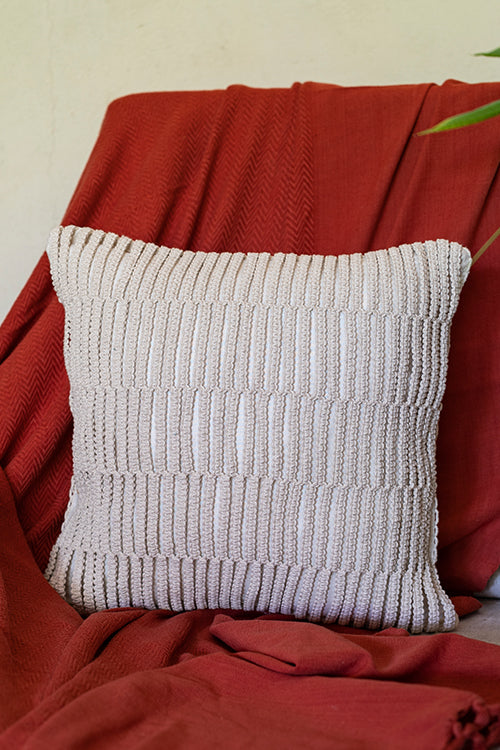 108Knots Classic Stripe Hand-Knotted Cushion Cover (Single Pc)-Ivory White