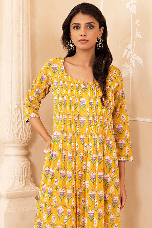 Shuddhi Yellow Pleated Dress
