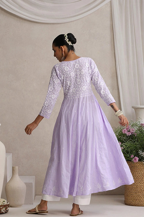 Shwet Women Purple Hand Embroidered Chikankari Shrug