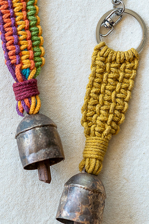 108Knots Aria Striped Keyrings Rainbow & Mustard Yellow-(Set Of 2)