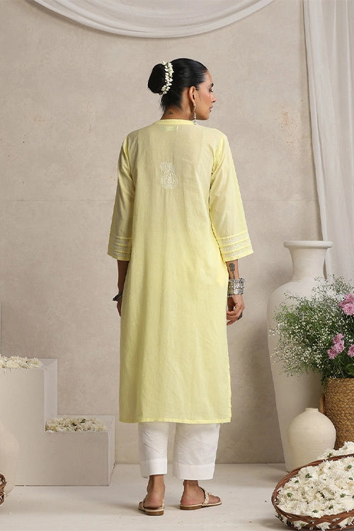 Shwet Women Yellow Chikankari Kurta