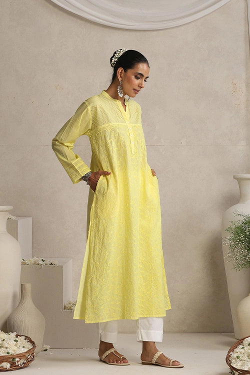 Shwet Women Yellow Chikankari Kurta