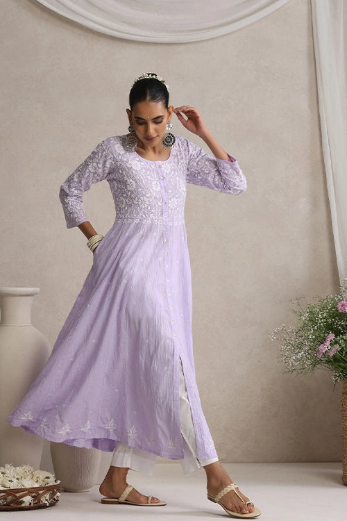 Shwet Women Purple Hand Embroidered Chikankari Shrug