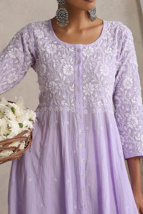 Shwet Women Purple Hand Embroidered Chikankari Shrug
