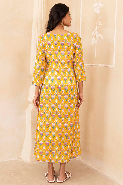 Shuddhi Yellow Pleated Dress