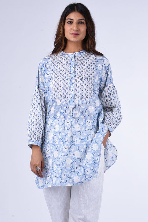 Dharan "Chandni  Top" Blue Block Printed Top