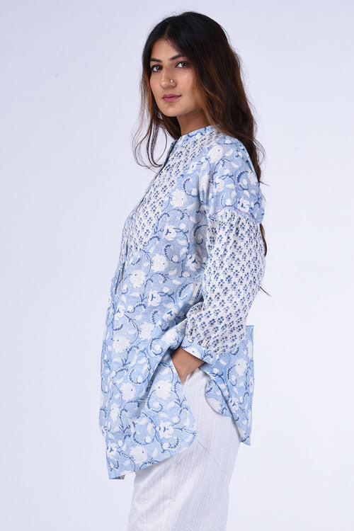 Dharan "Chandni  Top" Blue Block Printed Top