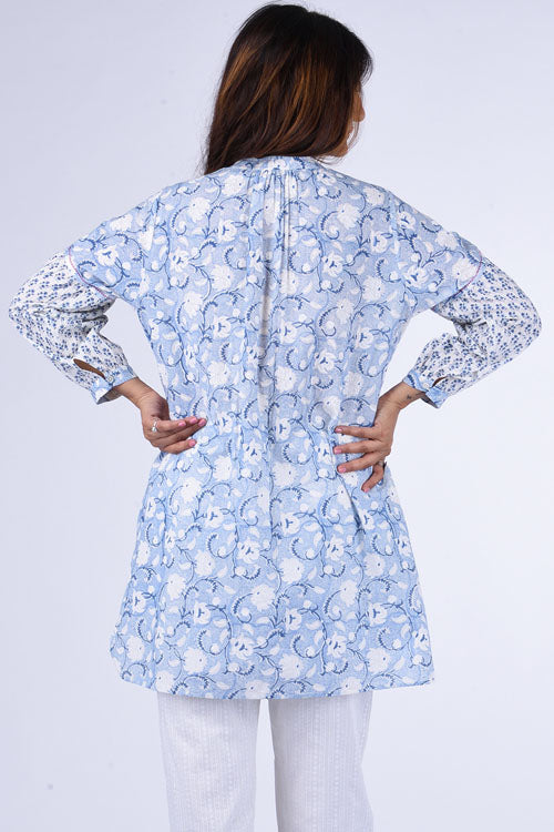 Dharan "Chandni  Top" Blue Block Printed Top
