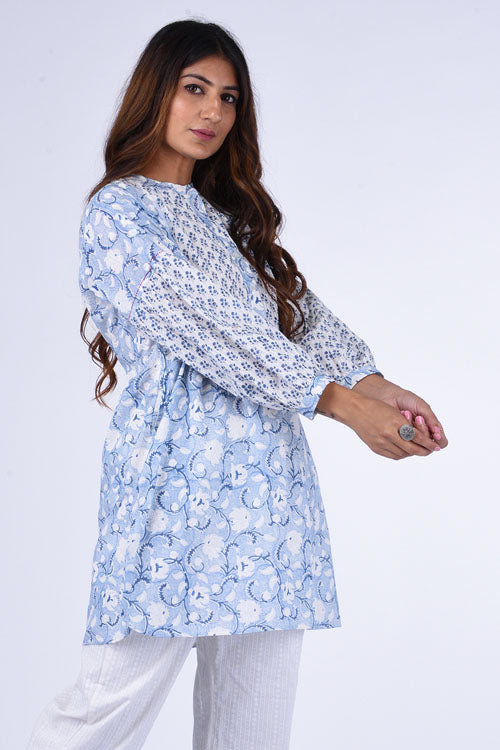 Dharan "Chandni  Top" Blue Block Printed Top