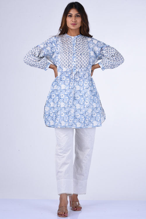 Dharan "Chandni  Top" Blue Block Printed Top