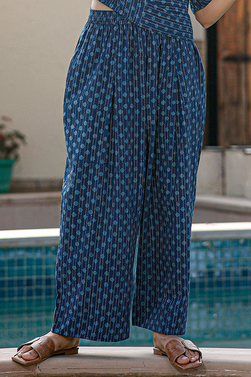 Dharan "Daisy Pants" Indigo Block Printed Pants