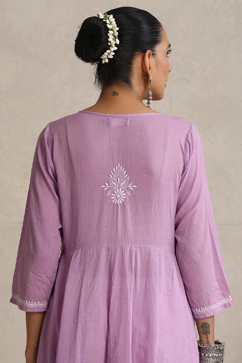 Shwet Hand Embroidered Chikankari Cotton Mauve Pintex Kali Kurta
